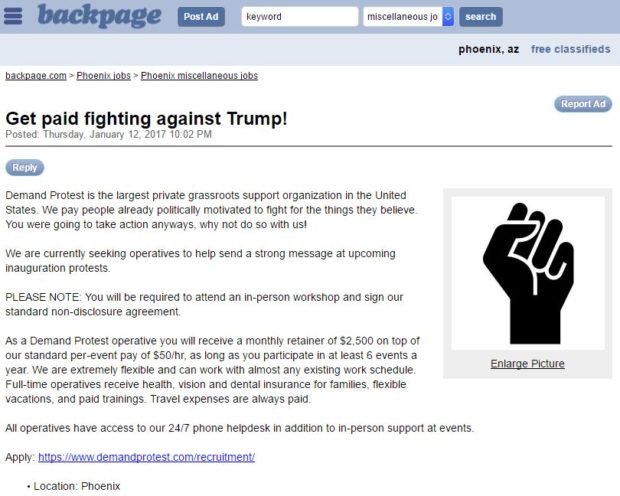 Phoenix backpage ad Demand Protest against Trump