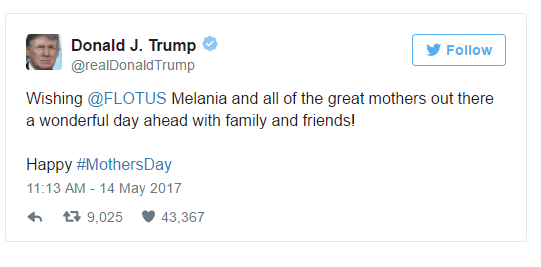 Donald Trump happy mothers day to Melania