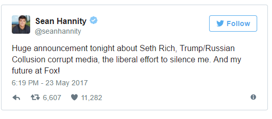 Sean Hannity Seth Rich and Fox announcement