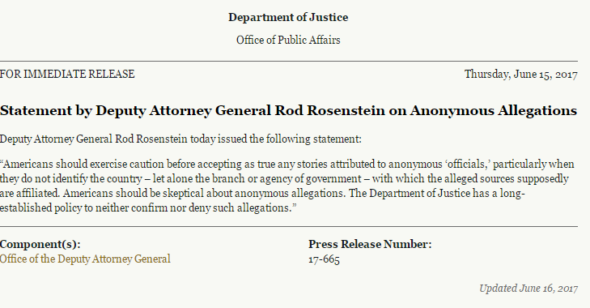 DOJ Statement Rod Rosenstein anonymous sources