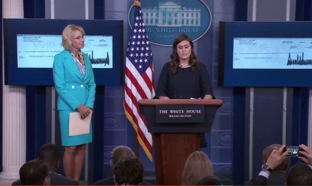 Sarah Huckabee Sanders and Betsy DeVos press briefing