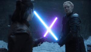 Arya Stark and Brienne game of thrones light saber duel