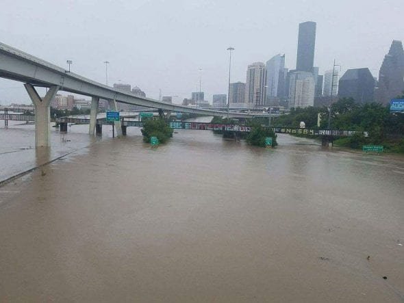 Downtown Houston flooding on freeway