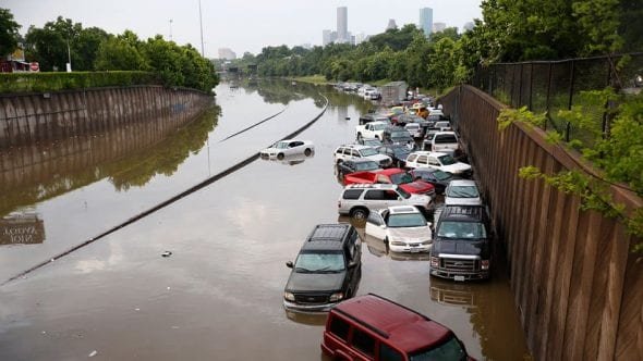 Houston freeway flooded cars abandoned