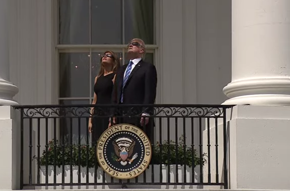 President Donald Trump and Melania Trump view the total solar eclipse