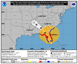 Irma cone and track 9-11 0500