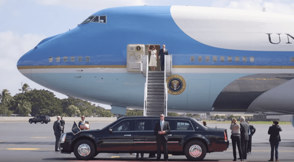 Donald Trump and Melania Trump deplane air force one