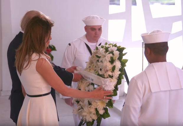Donald Trump and Melania Trump wreath at USS Arizona