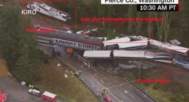 Amtrak crash Pierce County Washington 12-18-17 - full train aerial