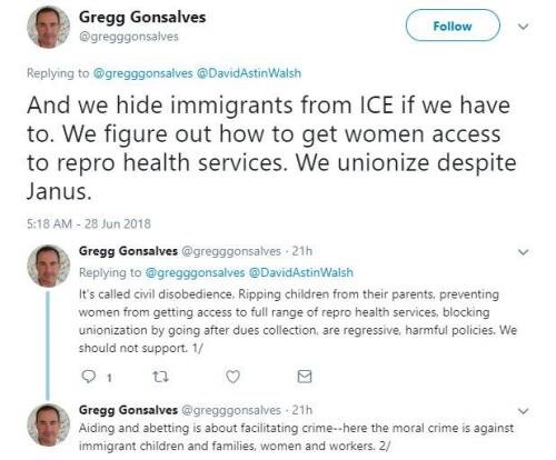 Gregg Gonsalves tweet hiding illegal aliens from ICE