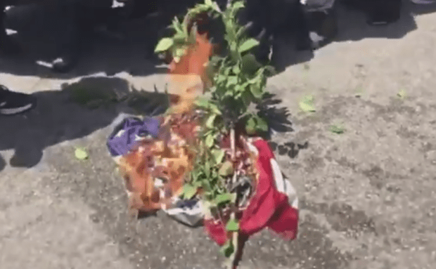 Maxine Waters supporters burn flag