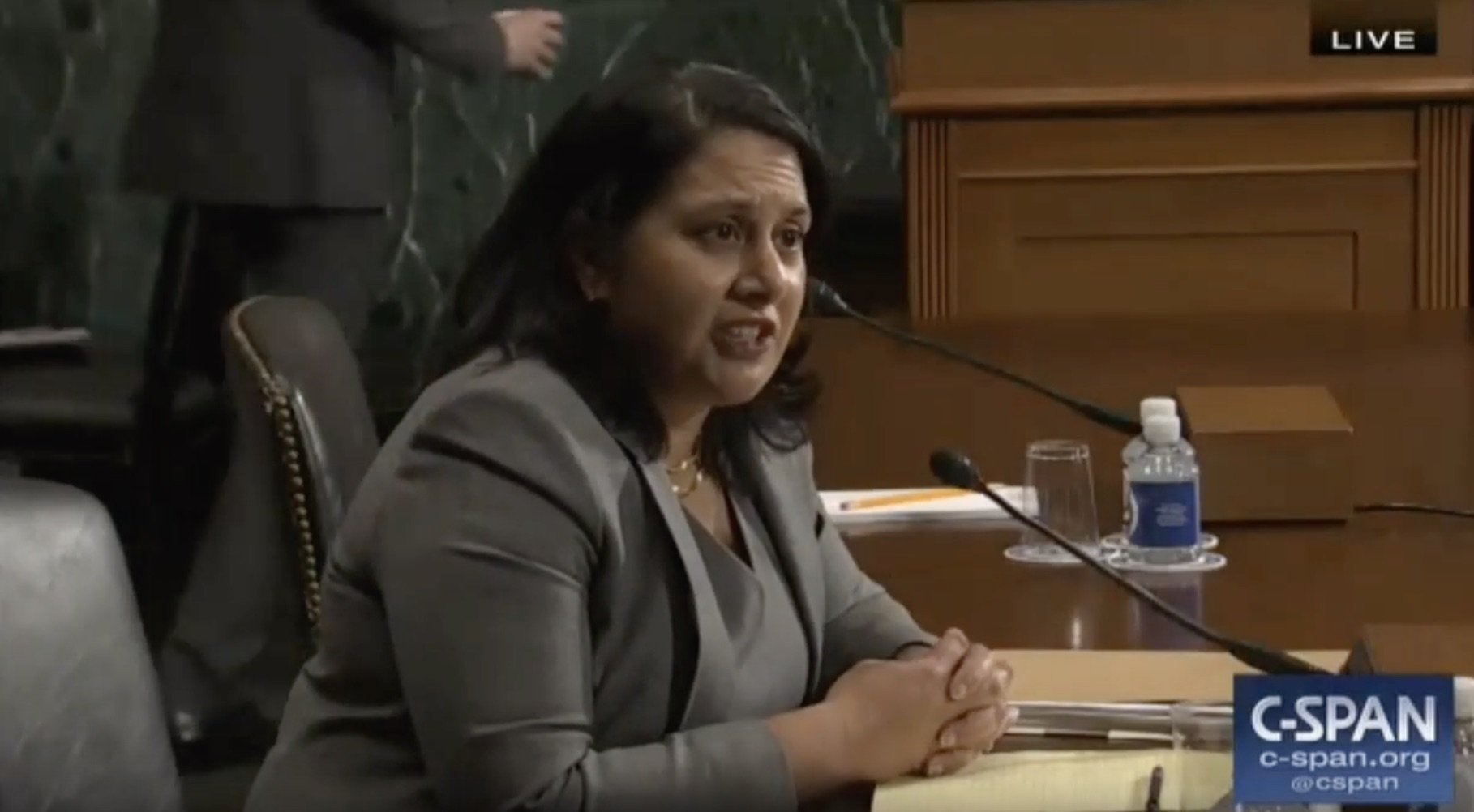 Naomi Rao sits before the Senate Judiciary Committee during a hearing on her nomination to the D.C. Circuit Court. YouTube/Screenshot/Spartacus Sputters In Failed Attempt To Criticize Judicial Nominee