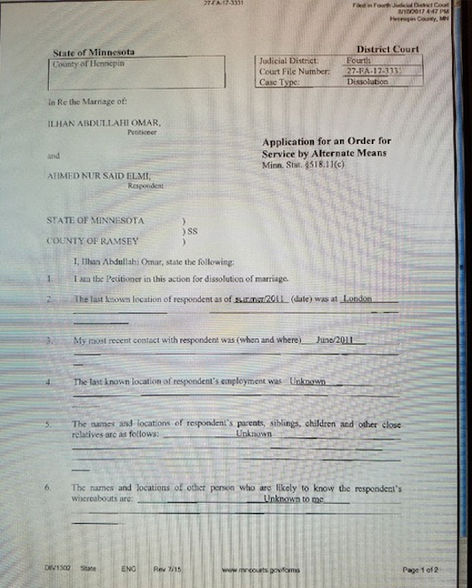 Omar divorce petition / MN Family Court Records Center via David Steinberg