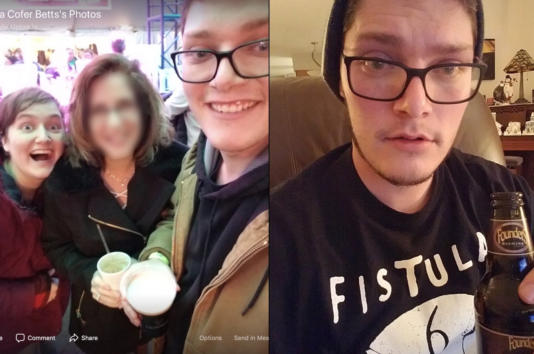 The photo on the left, taken from Betts's mother's Facebook page, matches the one on the right, taken from the Twitter account. (Facebook Screenshot Moria Cofer Betts/Twitter Screenshot @iamthespookster)