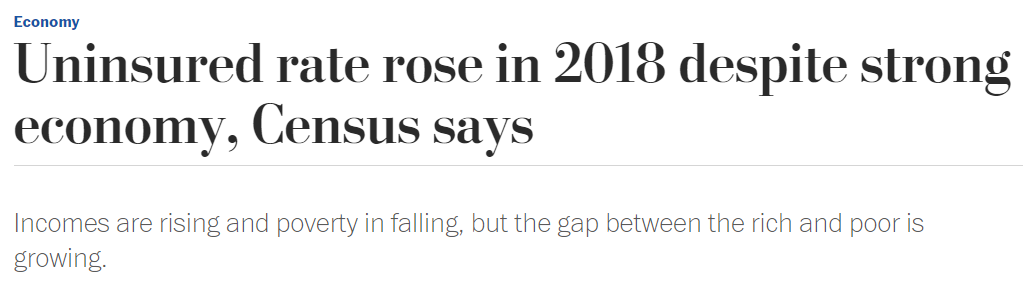 The first photo shows WaPo's original headline, which mentioned the record-low poverty numbers. The second photo shows WaPo's revised headline. (Screenshot Washington Post)