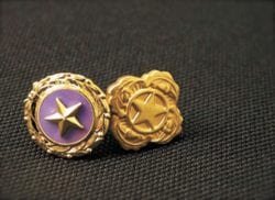Gold star pin on grey background.