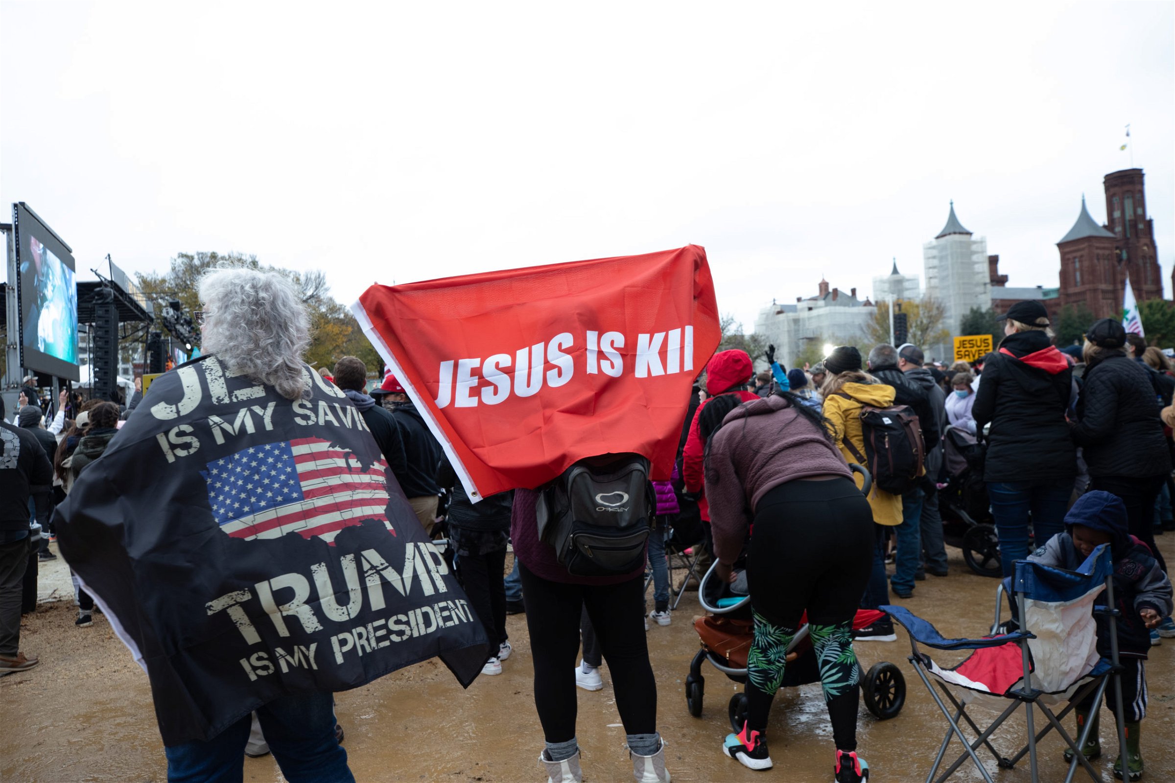 Attendees carried various Trump, Jesus, and American flags at the "Let Us Worship" protest in Washington, D.C. on October 25, 2020. (Kaylee Greenlee - DCNF)