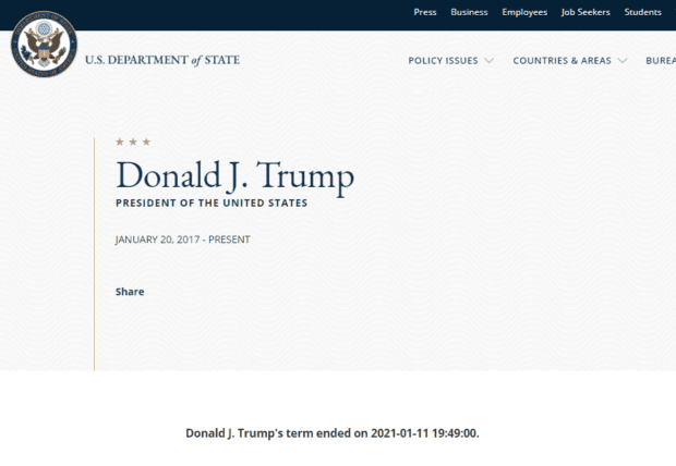 WTH?: State Department Website Shows Trump and Pence’s Terms Ending Monday Night