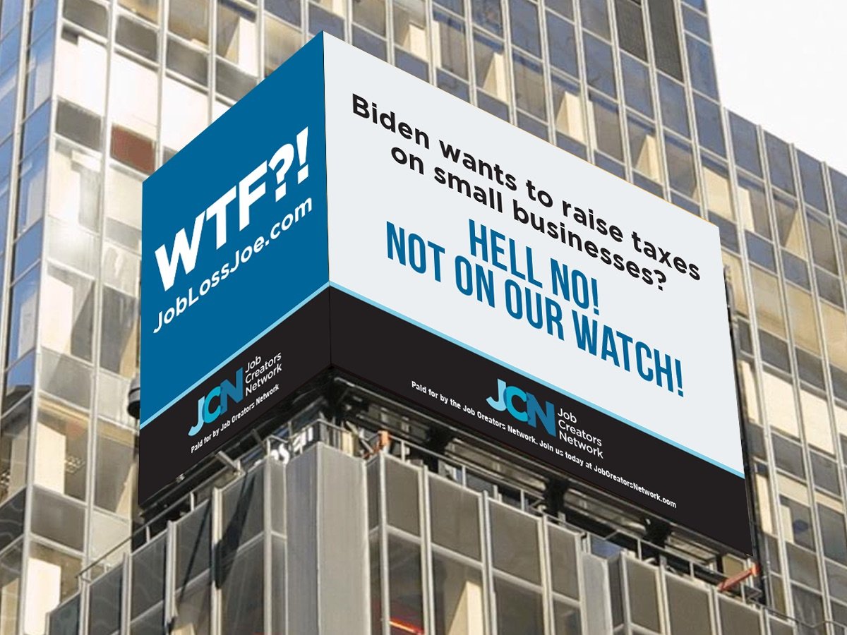 The Job Creators Network billboard is pictured in Times Square, New York City, on Monday. (Job Creators Network)