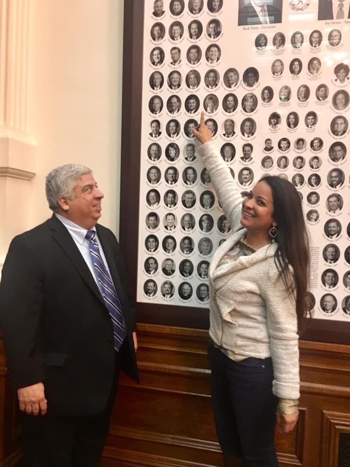 Chairwoman Adrienne Pena-Garza with her father, who served as a Texas state representative. Photo courtesy of Adrienne Pena-Garza.