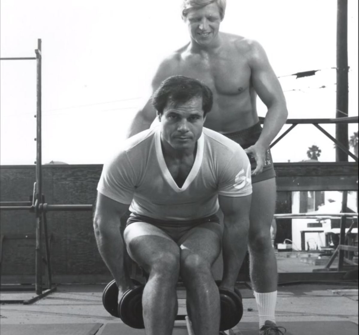 Rick Newcombe and Franco Columbu working out together. Screenshot (YouTube/Rick Newcombe).