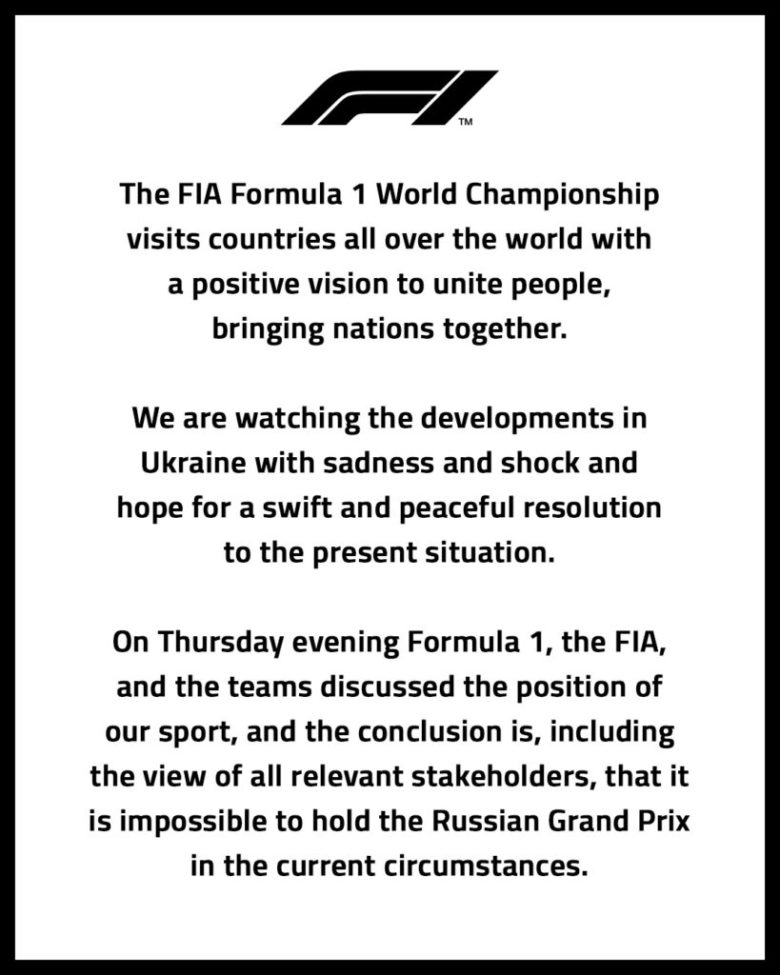 Formula 1 Cancels Russian Grand Prix over War in Ukraine