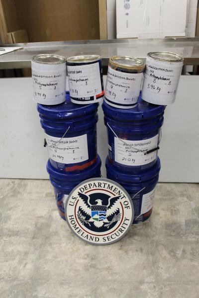 Containers filled with 219 pounds of methamphetamine seized by CBP officers at Colombia-Solidarity Bridge.