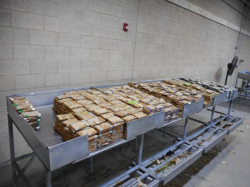 Packages containing a mixed load of methamphetamine, cocaine, heroin and fentanyl seized by CBP officers in a tractor trailer at Pharr International Bridge.