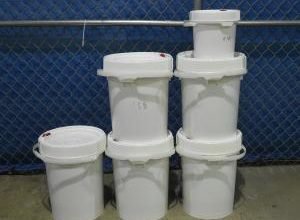 Buckets containing nearly 181 pounds of methamphetamine seized by CBP officers at Brownsville's Gateway International Bridge.