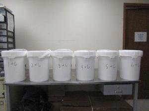Buckets containing 253 pounds of methamphetamine seized by CBP officers at Hidalgo International Bridge.