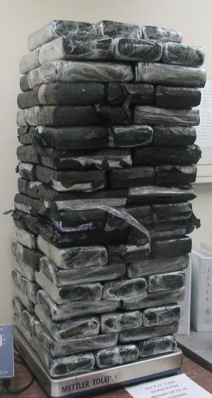 Packages containing 281 pounds of cocaine seized by CBP officers at Hidalgo International Bridge.