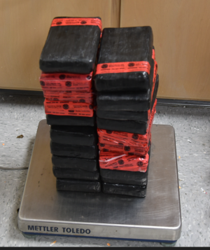 Packages containing 47 pounds of cocaine seized by CBP officers at Laredo Port of Entry.
