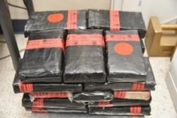 Packages containing nearly 69 pounds of cocaine seized by CBP officers at World Trade Bridge.