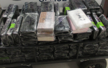 Packages containing 338 pounds of cocaine seized by CBP officers at Hidalgo International Bridge.