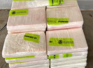 Packages containing nearly 97 pounds of cocaine seized by CBP officers at Pharr International Bridge.