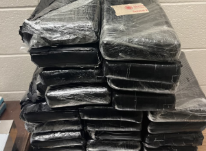 Packages containing 80 pounds of cocaine seized by CBP officers at Roma Port of Entry.