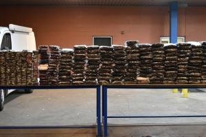 Bundles containing $10.2 million in powder, crystal methamphetamine and cocaine hidden in a tractor trailer seized by CBP officers at World Trade Bridge.