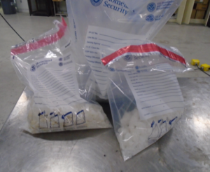 Bags containing 26 pounds of methamphetamine seized by CBP officers at Laredo Port of Entry.